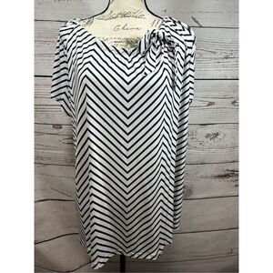 Liz McCoy Woman Black‎ White Chevron Side Tie Bow Blouse Top 3X 110459XA